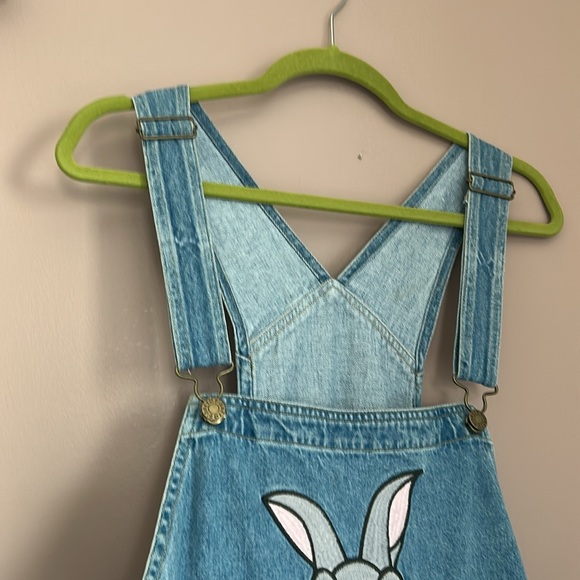 Disney Jean Dress ThumperBambi Overall Dress Vintage DenimJumperDress 90s Size L - Picture 9 of 12